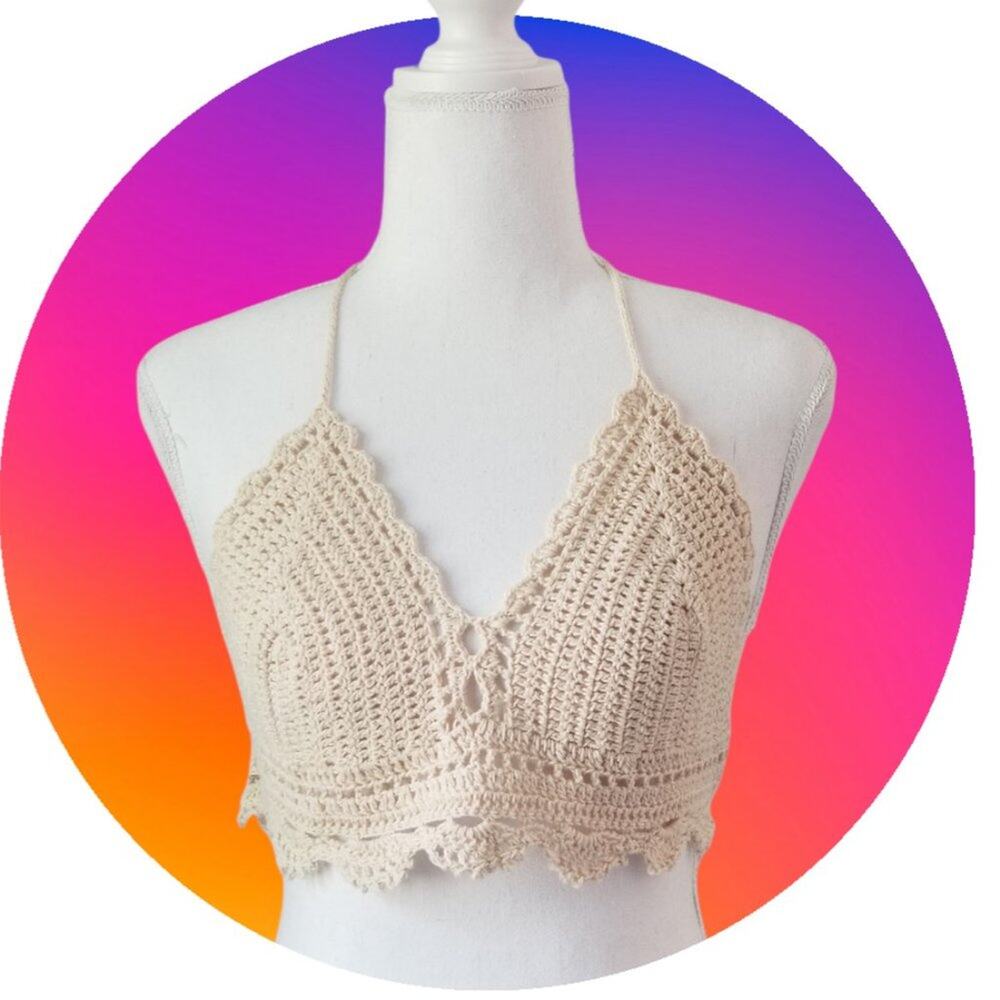 Handmade Crochet Halter Crop Top! Size M